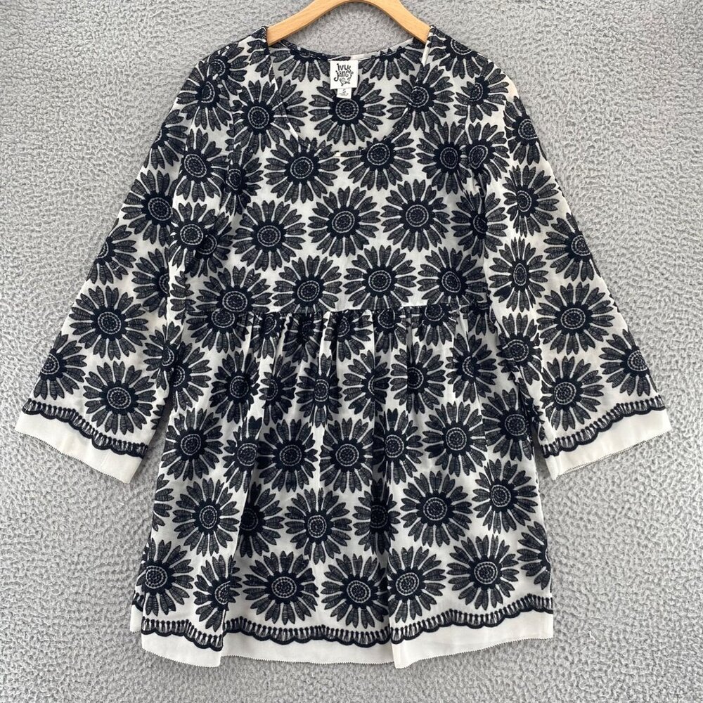 Ivy Jane Top Womens Small Gray Floral Embroidered Ruched Tunic Blouse Pullover